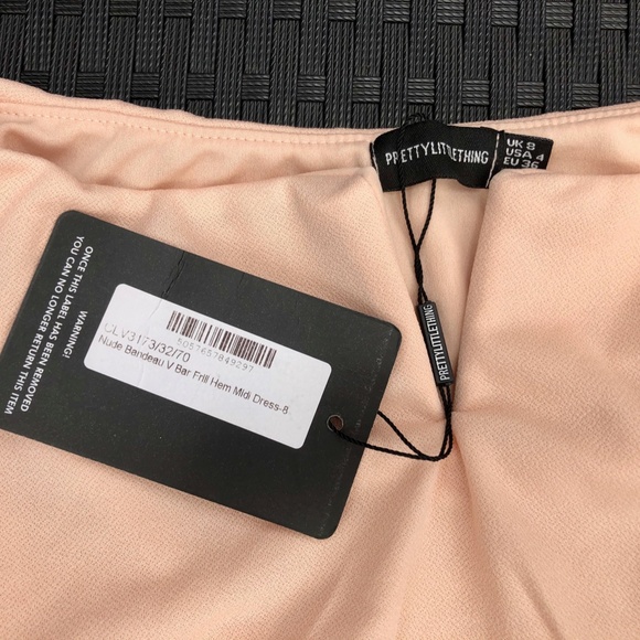 Nude Bandeau V Bar Frill Hem Midi Dress - Picture 5 of 5